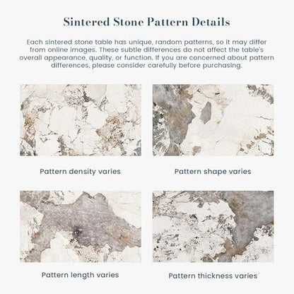 POVISON Round Dining Table for 4, 47" Modern Dining Table, Pandora Sintered Stone Dining Tabletop with Black Carbon Steel Pedestal (Dining Room Table Only)