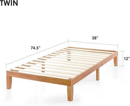 Mellow Naturalista Classic 12-Inch Solid Wood Platform Bed | Wooden Slats, No Box Spring Needed, Easy Assembly | Twin, Natural Pine