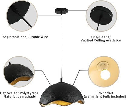 JAYMP 40cm Modern Pendant Light for Dining Room Kitchen Island Hanging Lamp E26 Base Japanese Wabi-Sabi Style Bird Nest Shape Lighting Fixture,1 Pack(Black and Gold,D Shape, 40cm/15.7inch)