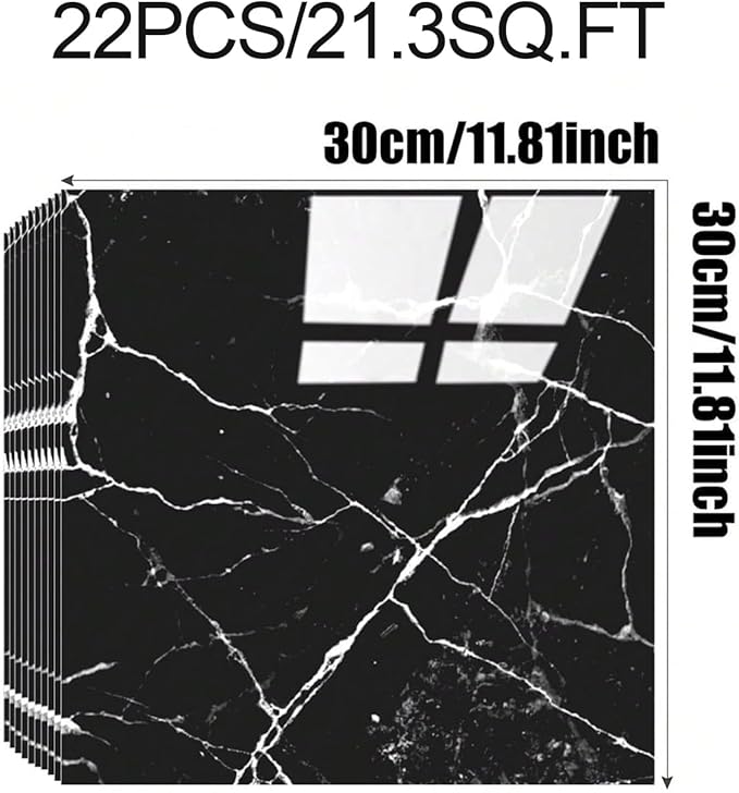 22pcs Marble Peel and Stick Backsplash Waterproof Washroom Wall Panels, Peel and Stick Tile, PVC Foam Wall Panels for Kitchen,Bathroom,living room,Black Wallpaper(Not Real Tile,11.8" x 11.8")
