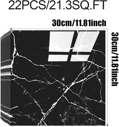 22pcs Marble Peel and Stick Backsplash Waterproof Washroom Wall Panels, Peel and Stick Tile, PVC Foam Wall Panels for Kitchen,Bathroom,living room,Black Wallpaper(Not Real Tile,11.8" x 11.8")