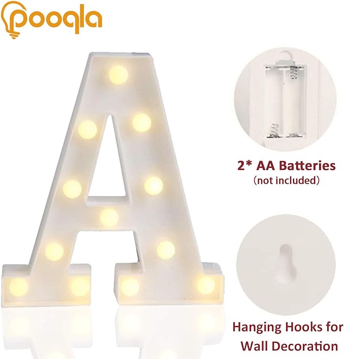 Pooqla LED Marquee Letter Lights Sign, Light Up Alphabet Letter for Home Party Wedding Decoration A