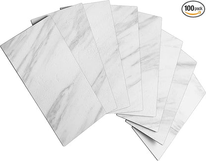 AULIGET 3" x 6" Subway Tile Peel and Stick Backsplash, Thick PVC Stick on Wall Tiles (100, White Marble)