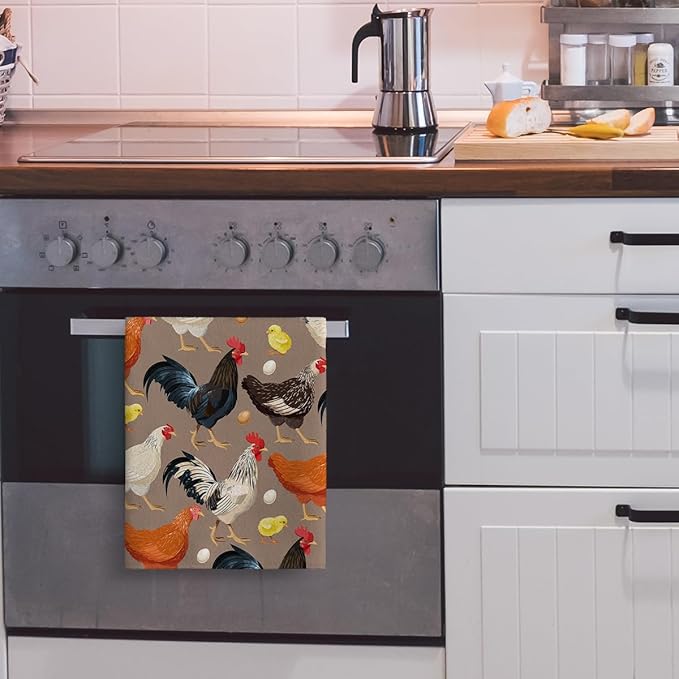 Rooster Chicken Dish Towels Vintage Absorbent Decorative Kitchen Tea Towels, Retro