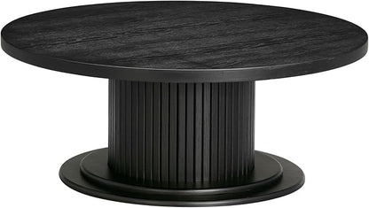NTC 40 Inch Summit Modern Classic Tambour Wooden Round Coffee Table – Waterproof & Heat Resistant, Burnt Black