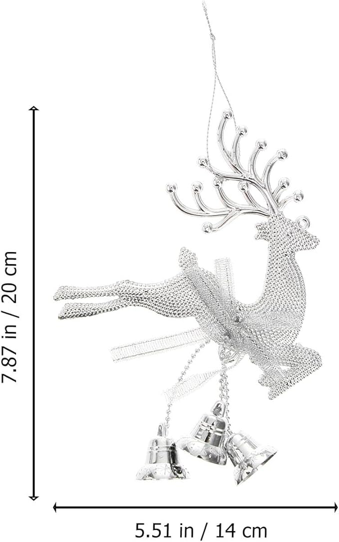 STOBOK Christmas Tree Bell Ornaments Xmas Bell Hollow Reindeer Hanging Decorations Wall Fireplace Window Hanging Christmas Party Supplies 6pcs (Silver)