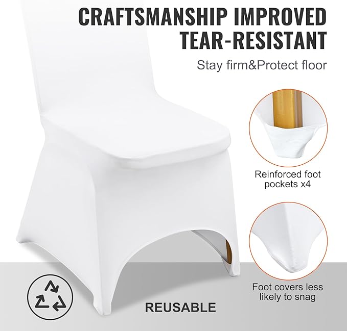 VEVOR 50 Pcs White Chair Covers Polyester Spandex Chair Cover Stretch Slipcovers for Wedding Party Dining Banquet Chair Decoration Covers