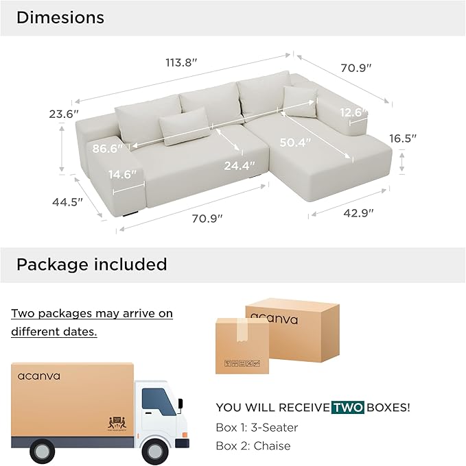 Acanva Modern Oversized Modular L Shaped Sectional Sofa Set for Living Room, Minimalist Style Comfy 4-Seat Corner Couch, Right Chaise, Vegan Leather