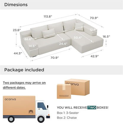 Acanva Modern Oversized Modular L Shaped Sectional Sofa Set for Living Room, Minimalist Style Comfy 4-Seat Corner Couch, Right Chaise, Vegan Leather