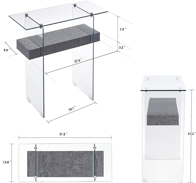 ivinta Narrow Glass Console Table with Storage, 31.5'' Modern Entryway Table with Storage Shelves for Living Room, Hallway, Foyer, Bedroom 5103 (Gray)