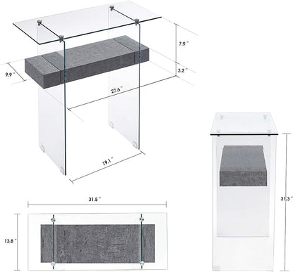 ivinta Narrow Glass Console Table with Storage, 31.5'' Modern Entryway Table with Storage Shelves for Living Room, Hallway, Foyer, Bedroom 5103 (Gray)