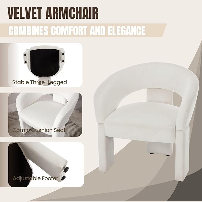 Modern Accent Chair Cream Velvet Round Barrel Armchair Comfy Upholstered Lounge Chair for Living Room Bedroom Reading Chair Vanity Chair Comfy Office Waiting Room Chairs