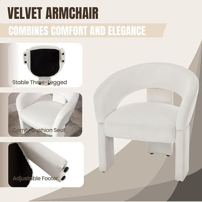 Modern Accent Chairs Set of 2 Cream Velvet Round Barrel Armchairs Comfy Upholstered Lounge Chair for Living Room Bedroom Reading Chair Vanity Chair Comfy Office Waiting Room Chairs