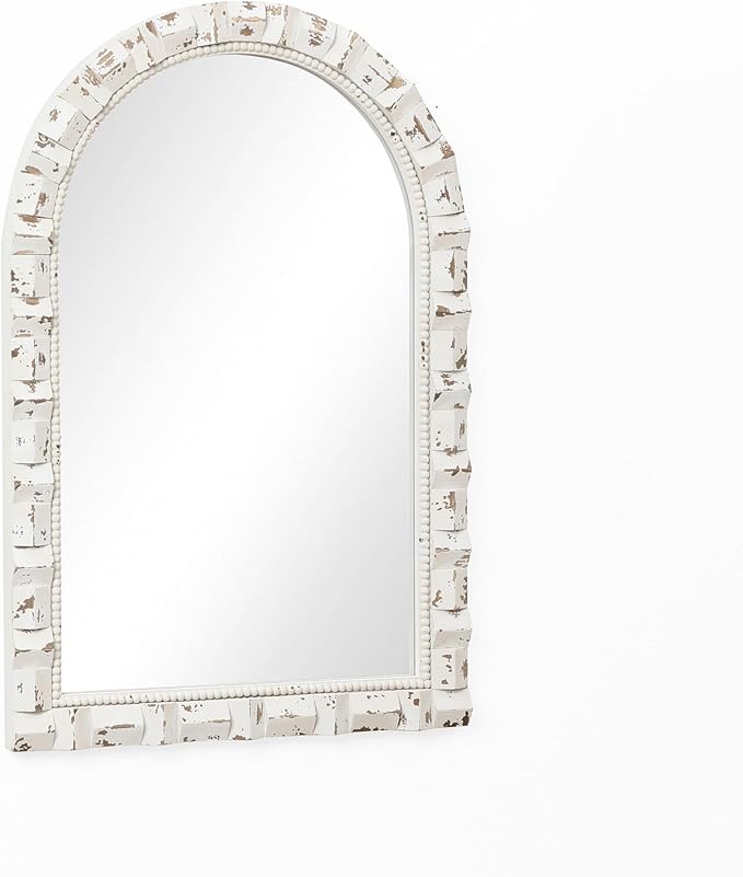 LuxenHome Distressed Arched Wall Mirror for Bathroom, 24"x36" Large Wood Framed Wall Mounted Decorative Vanity Mirror for Living Room Bedroom Decor, Hanging Sculptures Accent for Entryway Home Decor