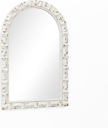 LuxenHome Distressed Arched Wall Mirror for Bathroom, 24"x36" Large Wood Framed Wall Mounted Decorative Vanity Mirror for Living Room Bedroom Decor, Hanging Sculptures Accent for Entryway Home Decor