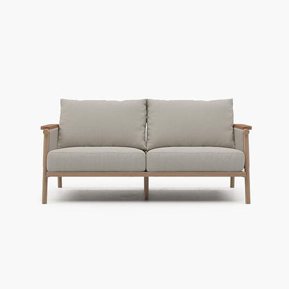 Acanva Modern All-Weather Aluminum Outdoor Sofa with Thick Cushions, Olefin Fabric Sunroom Backyard Furniture, Loveseat Light Khaki