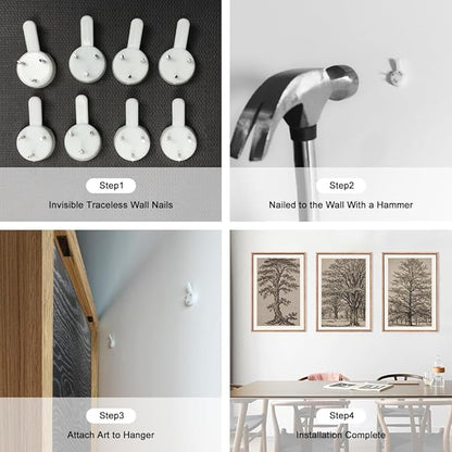 HOURIA Vintage Tree Sketch Framed Canvas Wall Art Set,Natural Brown and Gray Woodland Wall Decor,Mid Century Nature Forest Artwork,Textured Botanical Art Print for Living Room,Bedroom,Office-16"x24"x3