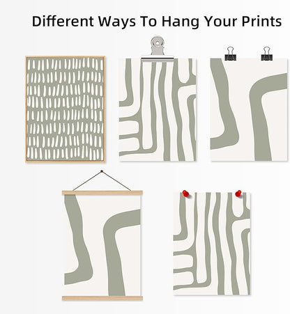 Minimalist Neutral Wall Art Decor Sage Green Boho Canvas Poster Abstract Modern Painting Wall Art Mid Century Beige Pictures Prints Gallery Line Wall Art for Bedroom 16x24 Inch Unframed Set of 3