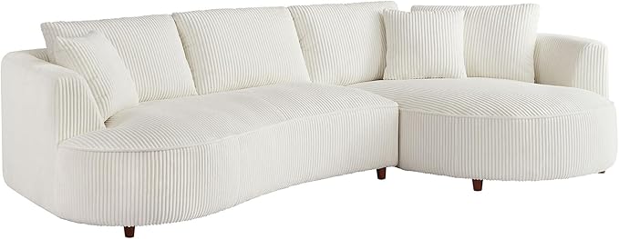 WILLIAMSPACE 122" Modern Curved Sofa Couch, Upholstery Oversized Cloud Sofa with Chaise & Pillows, Right Hand Facing Sectional Couch for Living Room (Right-Facing,White Corduroy)