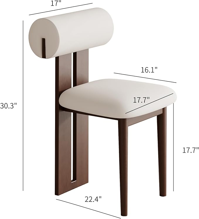 2PCS Modern Dining Chairs – White PU Leather Upholstered Dining Room Chair, Mid Century Kitchen Side Chairs with Brown Solid Wood Legs – No Assembly Required