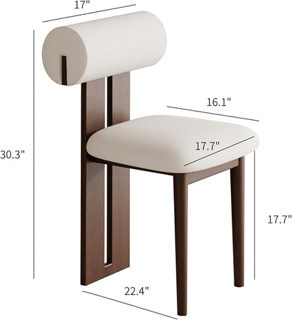 2PCS Modern Dining Chairs – White PU Leather Upholstered Dining Room Chair, Mid Century Kitchen Side Chairs with Brown Solid Wood Legs – No Assembly Required