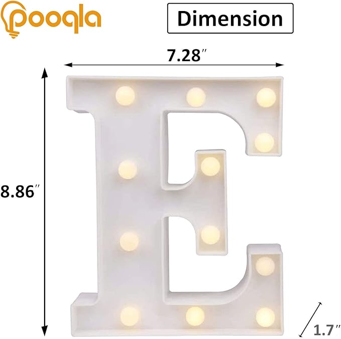 Pooqla LED Marquee Letter Lights Sign, Light Up Alphabet Letter for Home Party Wedding Decoration E