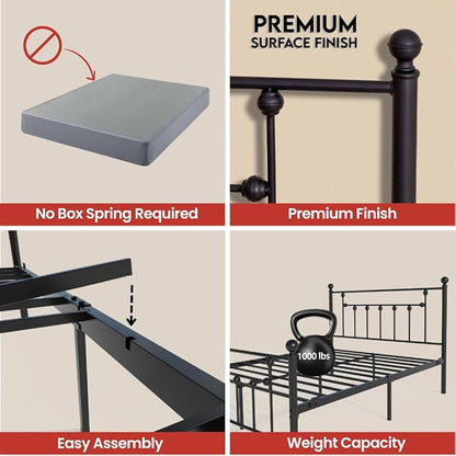 Golden Gate Beds Victorian Style Metal Platform Bed Frame with Antique Wrought Iron-Art Headboard and Footboard, Classic Cama Steel Mattress Foundation, No Box Spring Needed, King Size, Black Finish