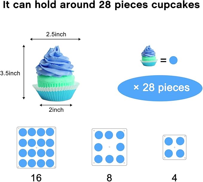 YestBuy 3 Tier Square Cupcake Stand - Premium Cupcake Holder - Acrylic Cupcake Tower Display - Cady Bar Party Décor + LED Light String - Ideal for Weddings, Birthday Parties( Blue Light)