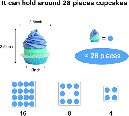 YestBuy 3 Tier Square Cupcake Stand - Premium Cupcake Holder - Acrylic Cupcake Tower Display - Cady Bar Party Décor + LED Light String - Ideal for Weddings, Birthday Parties( Blue Light)