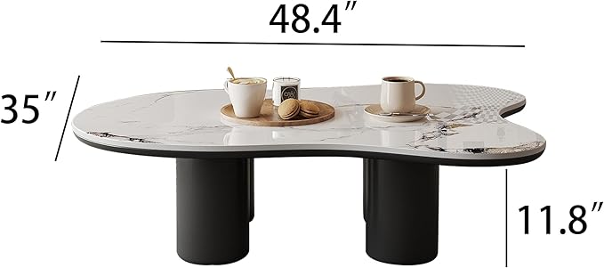 Modern Coffee Table for Living Room, 48.42" Cloud Coffee Table with White Sintered Stone Top, Large Living Room Table Unique Tea Table for Home Office