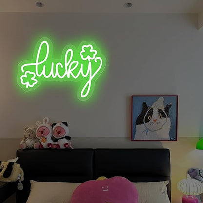 Lucky Shamrock Neon Sign, St. Patrick's Day Neon Sign,3 Leaf Clover Sign,Home Wall Decor,Saint Patrick's Day Decor,Encouraging Light For Party Favors, Classroom, Cave Bar Pub Home Party