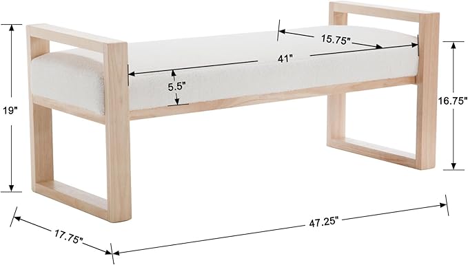 Kmax Entryway Bench, Wooden Bench for Bedroom End of Bed with Hollow Arms Farmhouse Upholstered Bench Rustic Window Bench for Entry Way Bedroom Living Room - Linen, Beige