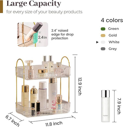Aveniee Bathroom Counter Organizer, 2 Tier Perfume Skin Care Countertop Storage Shelf, Vanity Makeup Tray for Cosmetic Skincare Lotion,Clear