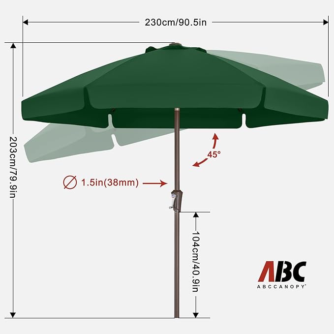 ABCCANOPY 7.5ft Scalloped Patio Umbrella, Outdoor Table Umbrella with Tilt and Crank, Fiberglass Ribs Deck Umbrella for Patio, Pool, Garden, Picnic (Green)