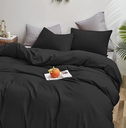 Pureant Black Comforter California King Black Bedding Set Pure Black Comforter Cal King for Women Men Soft Breathable Dark Color Comforter Set 3 Pieces Lightweight Black Comforter Set All Black Bed