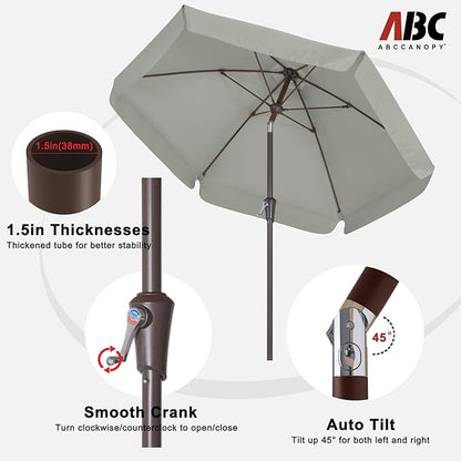 ABCCANOPY 7.5ft Scalloped Patio Umbrella, Outdoor Table Umbrella with Tilt and Crank, Fiberglass Ribs Deck Umbrella for Patio, Pool, Garden, Picnic (Light Gray)