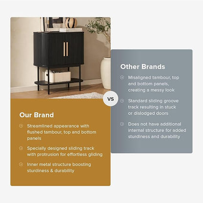 mopio Quin Storage Cabinet, Tambour Fluted Entryway Accent Console Tables, Buffet Sideboard with Doors & Shelves, Pantry Coffee Wine Bar Cabinet, Wood Console Table, Mid Century Modern (Black)