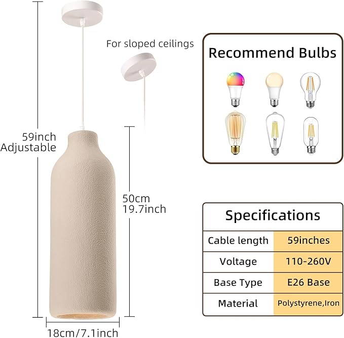 JAYMP Wabi Sabi Pendant Light for Dining Room Kitchen Island Light Hallway Restaurant Hanging Lamp E26 Base Japanese Style Wine Bottle Shape Lighting Fixture, 1 Pack (Light Brown,B Shape, D18×H50cm)