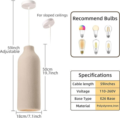 JAYMP Wabi Sabi Pendant Light for Dining Room Kitchen Island Light Hallway Restaurant Hanging Lamp E26 Base Japanese Style Wine Bottle Shape Lighting Fixture, 1 Pack (Light Brown,B Shape, D18×H50cm)
