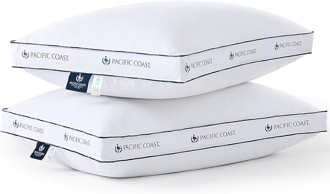 Pacific Coast Goose Feather and Down Firm Bed Pillows Standard Size Set of 2 with Gusset, Luxury Hotel Collection Pillows 2 Pack for Sleeping, Supportive for Side Sleepers and Back Sleepers