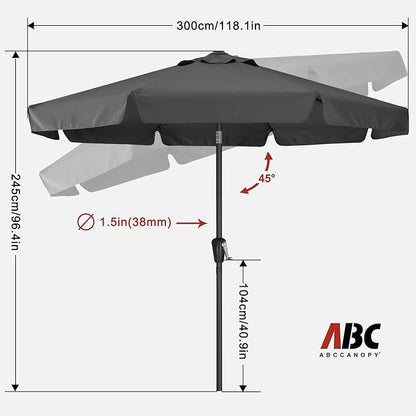 ABCCANOPY 10ft Scalloped Patio Umbrella, Outdoor Table Umbrella with Tilt and Crank, Fiberglass Ribs Deck Umbrella for Patio, Pool, Garden, Picnic (Dark Gray)