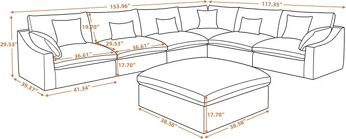 Cloud Couch for LivingRoom,153" U Shaped Modular Sectional Couch with Storage Ottoman,Down Filled 7 Seater Convertible Sleeper Sofa Bed Oversized Furniture,White