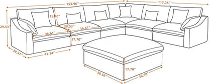 Cloud Couch for LivingRoom,153" U Shaped Modular Sectional Couch with Storage Ottoman,Down Filled 7 Seater Convertible Sleeper Sofa Bed Oversized Furniture,White