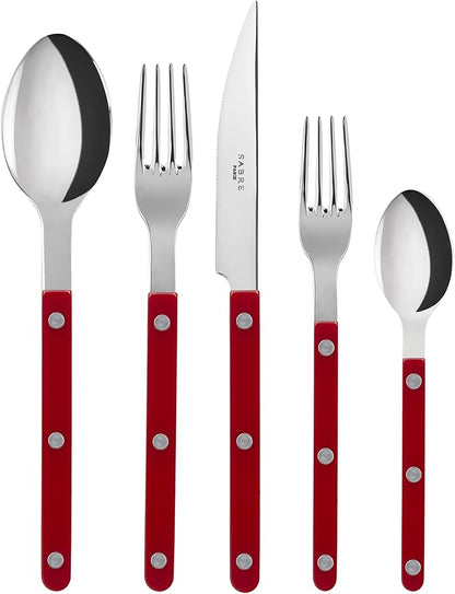 20-Piece Flatware Set for 4 - Bistrot Collection - Knife, Fork, Soup Spoon, Teaspoon & Dessert Fork - Stainless Steel & Nylon - Dishwasher Safe - Burgundy - Shiny Finish