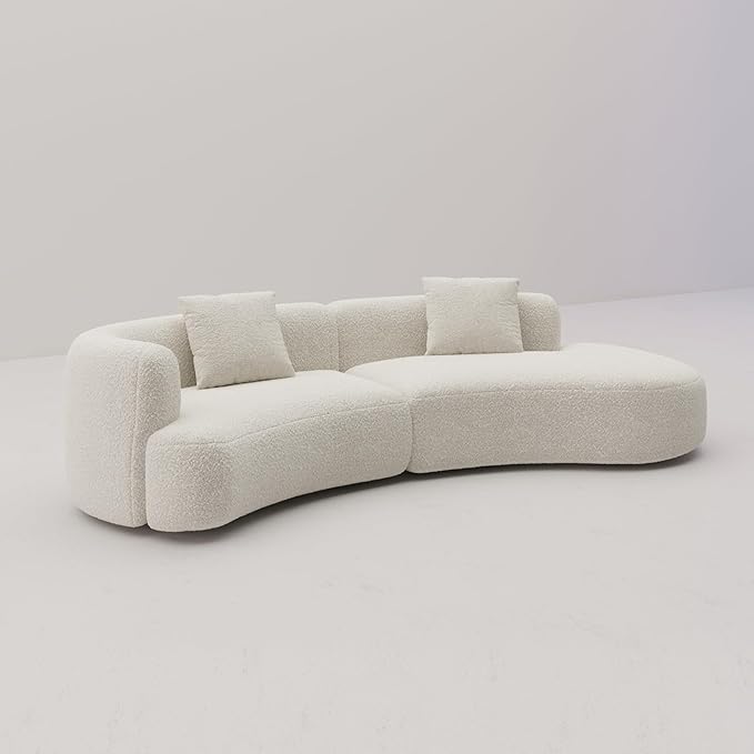 Acanva Modern Curved Sectional Living Room Couch, Minimalist Comfy Boucle Fabric Modular Sofa for Apartment, Home Office, 114" W Right Hand Facing, White