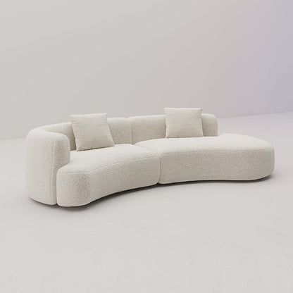 Acanva Modern Curved Sectional Living Room Couch, Minimalist Comfy Boucle Fabric Modular Sofa for Apartment, Home Office, 114" W Right Hand Facing, White