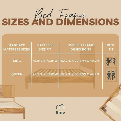 Bme Vivian 14 Inch Deluxe Bed Frame with Headboard, Rustic & Scandinavian Style with Solid Acacia Wood, No Box Spring Needed, 12 Strong Wood Slat Support, Easy Assembly, King, Rustic Golden Brown