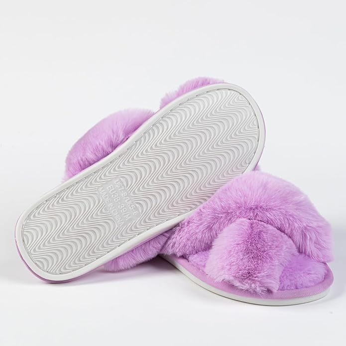Women's Slipper Memory Foam Cross Band Fuzzy Slippers Open Toe Cozy House Slippers Cozy Plush Bedroom Indoor Outdoor