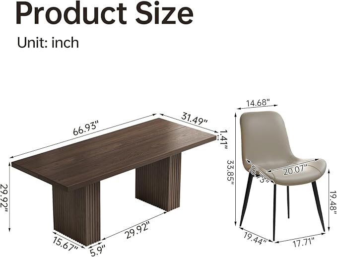 9 Piece Dining Room Table Set for 8 People, Mid Century Modern 66.93 Inch Rectangle Kitchen Dining Table with 8 Fabric Chairs Set, Suitable for KitchenApartment (Dining Table with 8 Chairs)