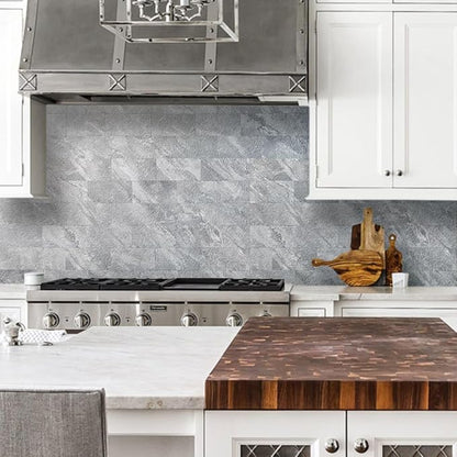 AULIGET 3" x 6" Subway Tile Peel and Stick Backsplash, Thick PVC Stick on Wall Tiles (100, Grey Marble)